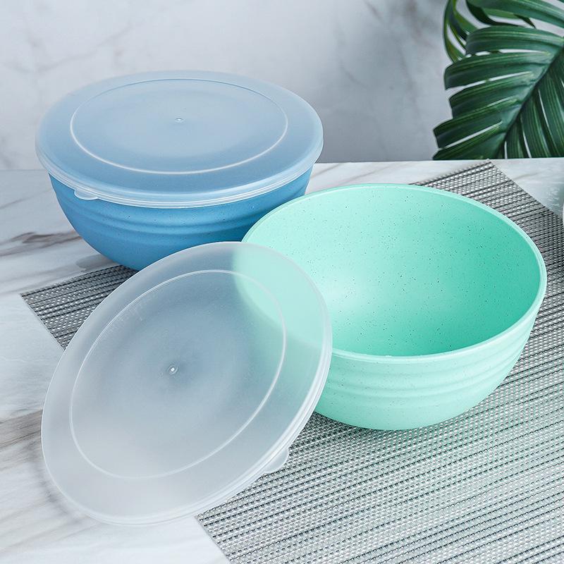 Durable Wheat Straw 15cm Noodle Bowl with Lid - Ideal for Dorms and Kids