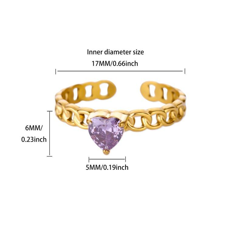 December Birthday Stone Color Love Zircon Ring Women's Chain Ring Niche Opening Simple New Model