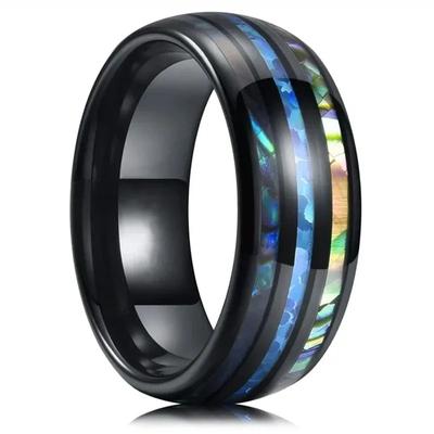 Inele de modă din oțel inoxidabil de 8 mm pentru bărbați, incrustate cu opal albastru și scoică abalone, inel pentru bărbați, bijuterii de nuntă, logodnă, cadou de aniversare