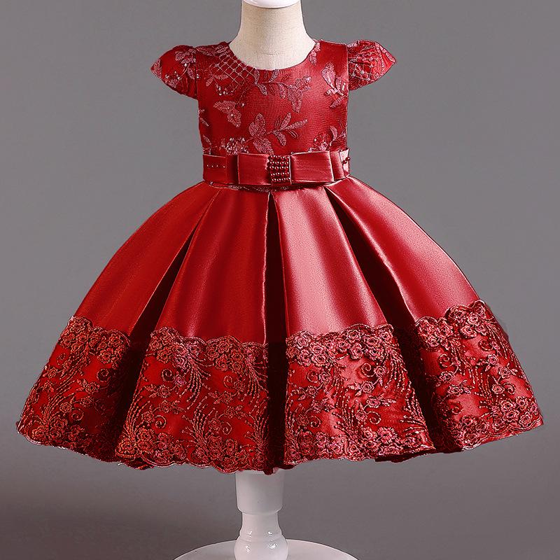 

Летнее детское платье с бантом и цветочной вышивкой для девочек, детская одежда, элегантные вечерние платья принцессы без рукавов для свадебной вечеринки 90cm вино красного
