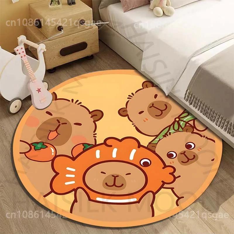 Disney Capybara Cartoon Gedruckte Runde Matte Wohnzimmer Sofatisch Schlafzimmer Boden Teppich Große Fläche Haustier Teppich Heimdeko Geschenke