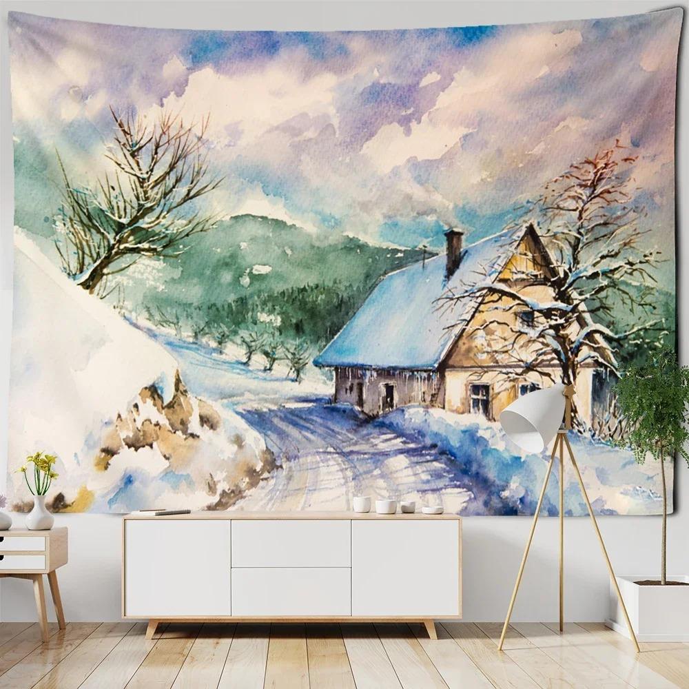 Forest Snow Scene Decorative Tapestry Home Wall Living Room Office Decorative Tapestry