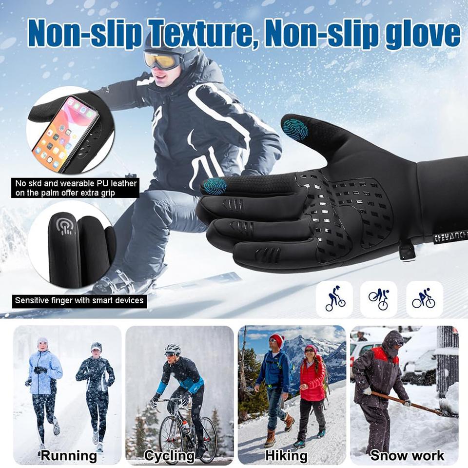 Gobygo Gloves Waterproof Silicone Anti-Slip Cycling Gloves Touch Screen Warmth Fleece-Lined Thickened Outdoor Fishing Gloves