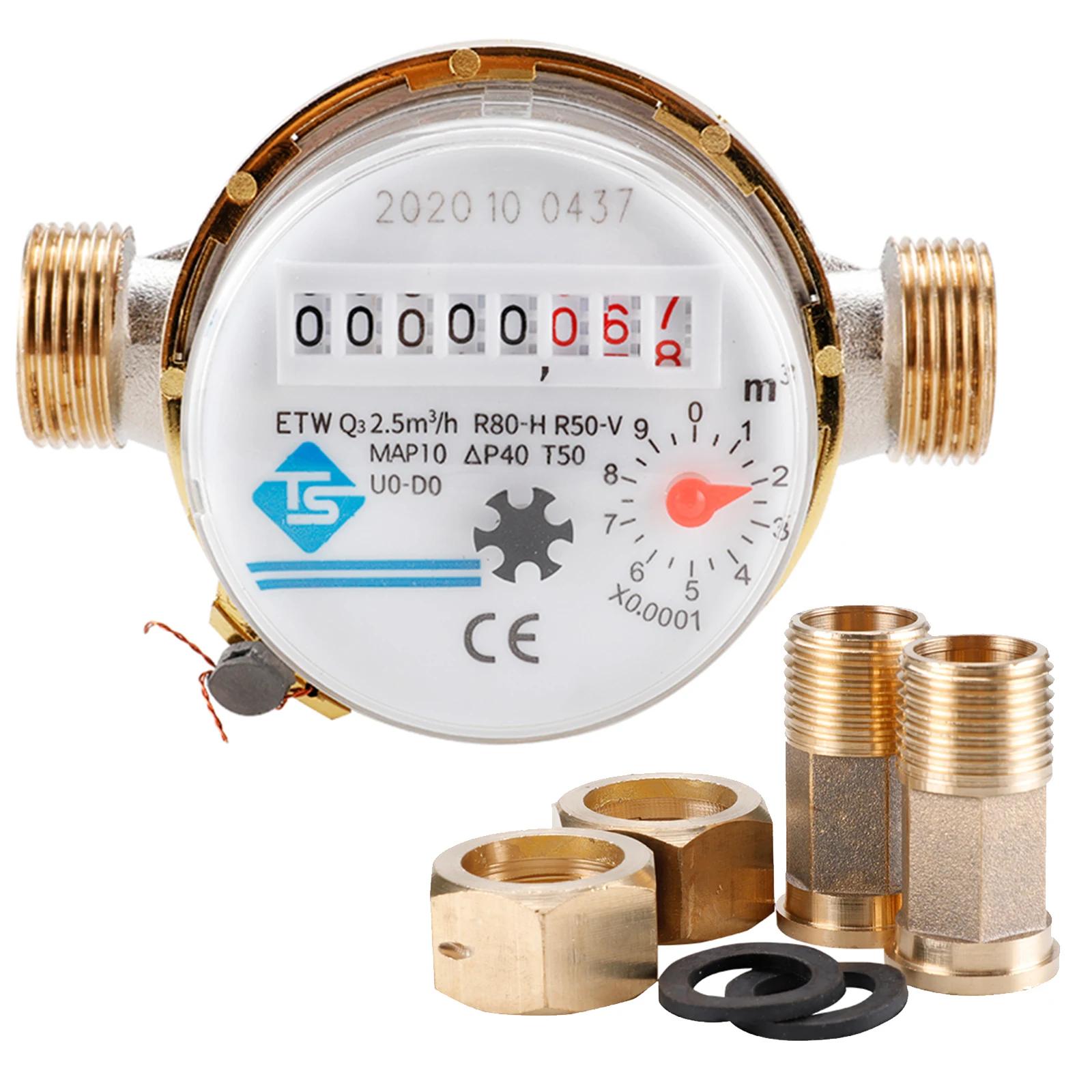 

15mm 1/2 inch Cold Water Meter Read of Cubic Flow Meter 360 Adjustable Rotary Counter Water Measuring Meter 0.0001 for Garden бежевий