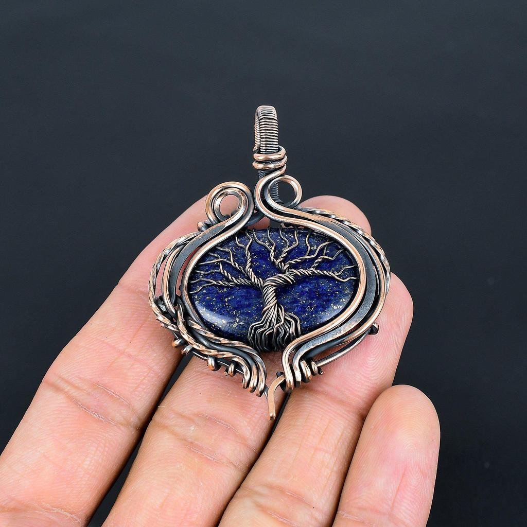 Lapis Lazuli 999 Copper Wire Wrapped Pendant, Handmade Gemstone Tree Of Life Pendant Jewelry, Gifts For Wife Brand New Pendant