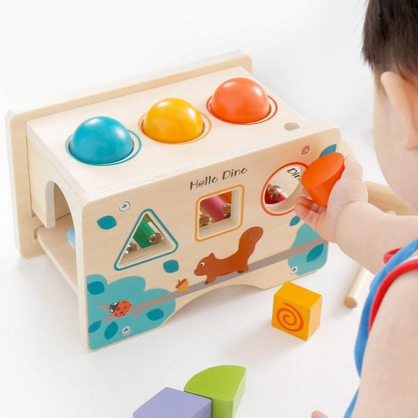Hello Dino Tok Tok Xylophone Hammer Toddler Shape Matching Baby Wooden Musical Instrument Toy Korean Childrens Toys