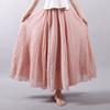 Women's Cotton Linen Maxi Skirts Double Layer Boho Elastic High Waist Pleated A-Line Flowy Swing Long Maxi Skirts Elastic Waist Long Skirt for Women