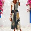 Women Plus Size V Neck Short Sleeve Star Swirl Printed Long Dress Red Blue White