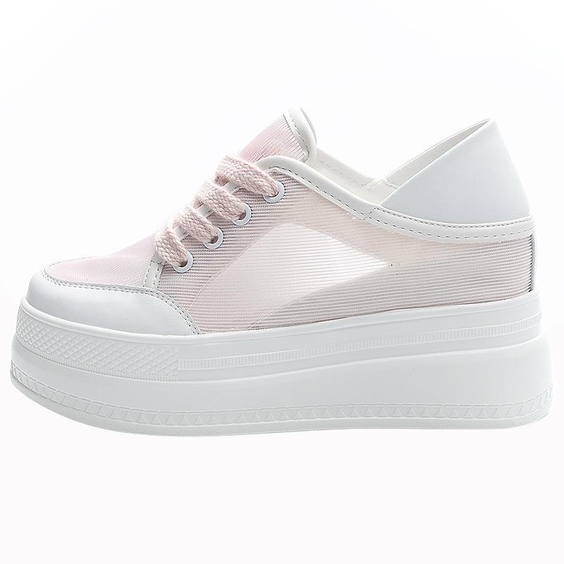 Kleine weiße Schuhe Damen 2025 Sommer neu dicksohliger innerer Höhenanstieg von 8 cm kleine lässige Netzschuhe atmungsaktiv und vielseitig