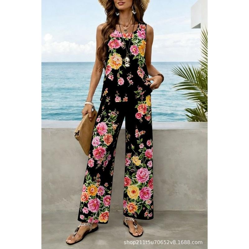 European and American 1D digital printing bohemian women's sleeveless suit is suitable for daily wear and vacation spot