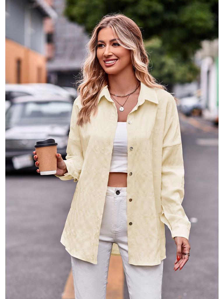 2024 Women's Elegant Bubble Grid Long Sleeve Casual Shirt