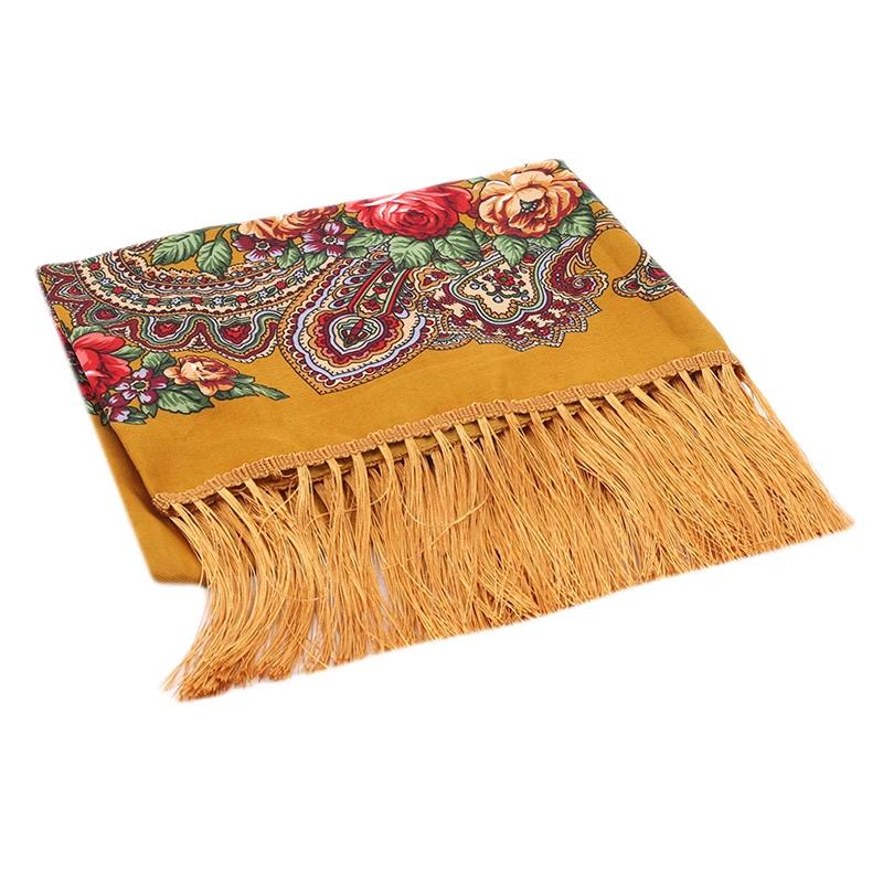 Women's Vintage Floral Print Shawl - Square Ethnic Scarf With Four-Sided Tassels For Travel & Dust Protection 