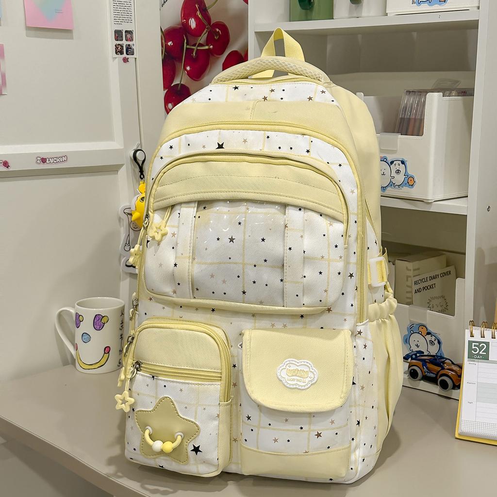 Zaino Colori a Contrasto ins College Carino Grande Capacità Zaino Scolastico Ragazze Zaino Stampato con Stelle Zaino per Studenti Pendolari Riduzione del Carico
