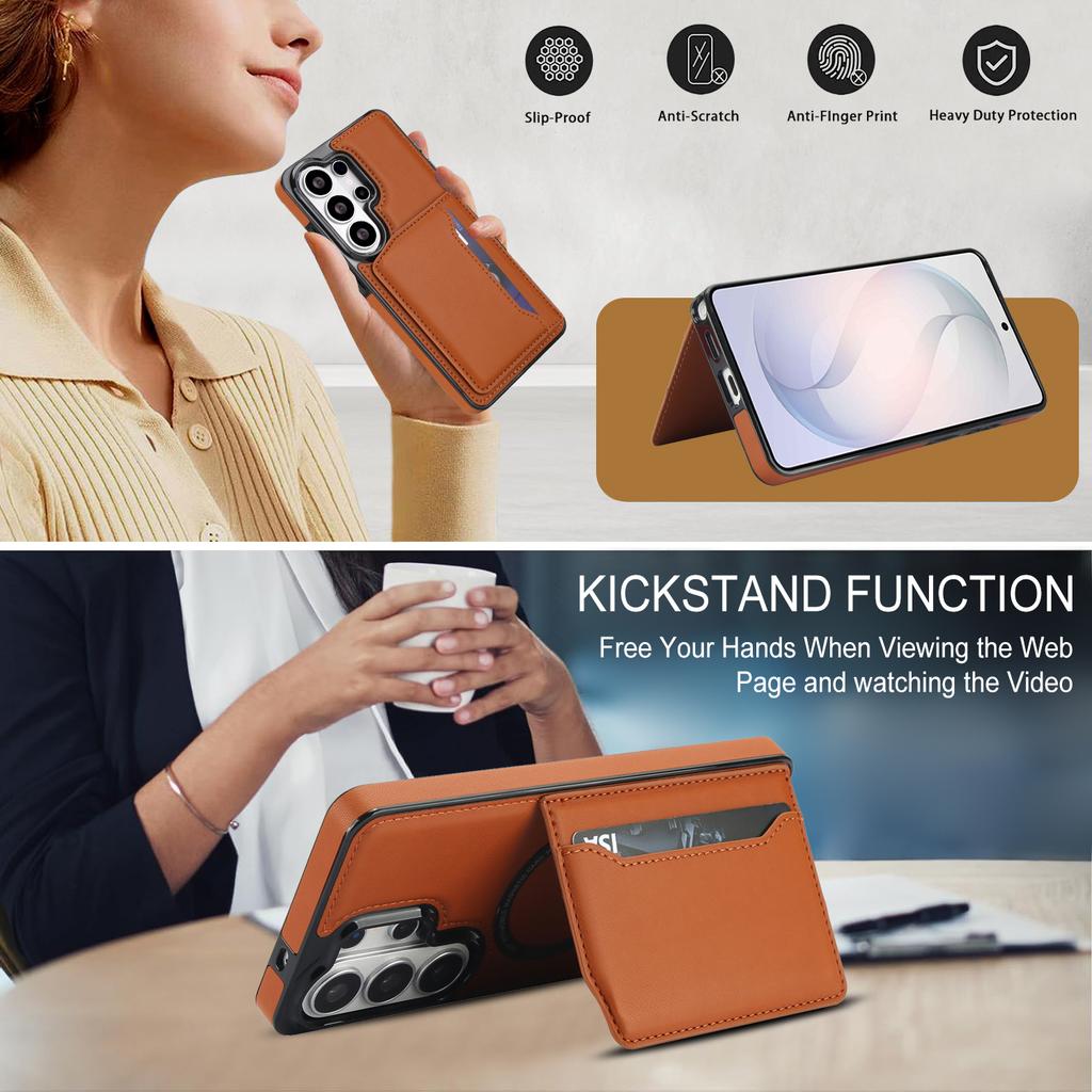 Magnetic Charging Phone Case for Samsung Galaxy S26 Ultra S25 Edge S24 Plus S23 Fe S22 A56 A37 A36 A57 Leather Card Holder Cover