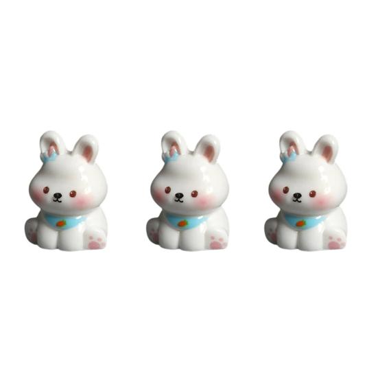 3 Pcs Miniature Resin Rabbit Easter Figurine, Cartoon Cute Tiny Bunny Animal Figures for Easter Egg Fillers, Fairy Garden, Dollhouse, Cake Topper