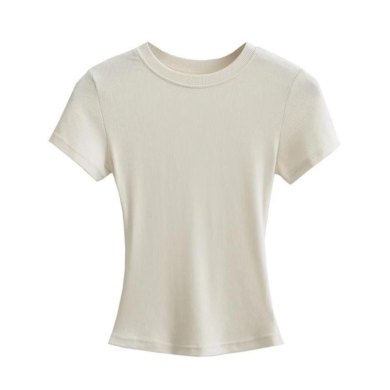 Pure Desire Women's Spicy Girl Round Neck Ribbed Summer T-Shirt