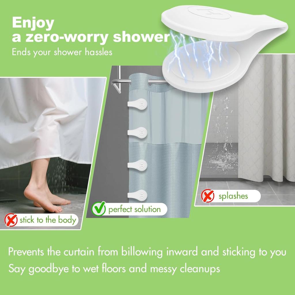 4 Pack Magnetic Silicone Shower Curtain Clips for Keeping Liner Closed to Wall Agat Water Splashing Out, Self Adhesive Windproof Splash Holder, Easy