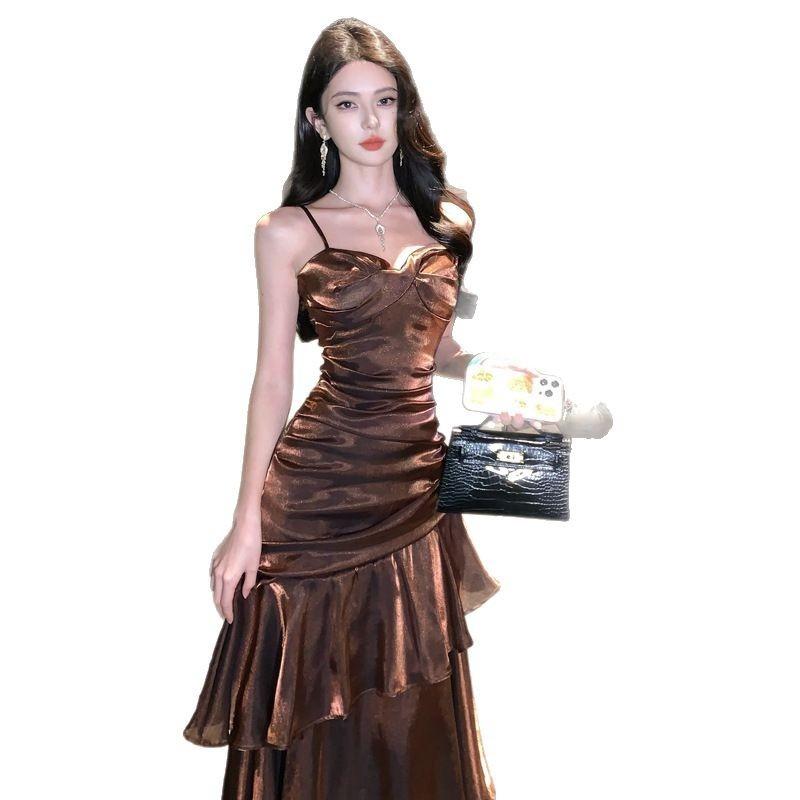 Premium Leichter Luxus Bar Mitzvah Geburtstagsparty Kleid Kleid Retro Urlaub Rüschenrand Trägerkleid
