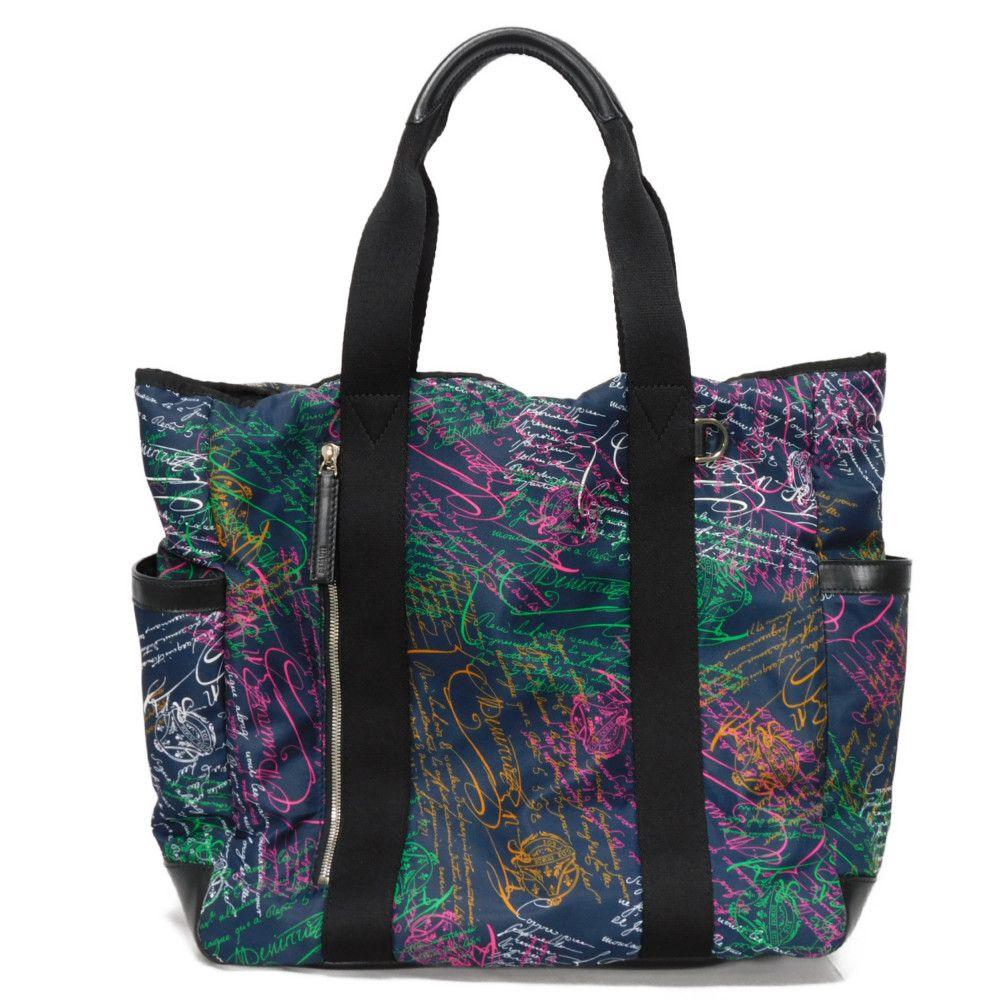 Used 11828 Chillout Nylon Scritto Tote 7924 New Logo All-Over Print Multicolor Shoulder Bag Calligraphy Navy Men's from