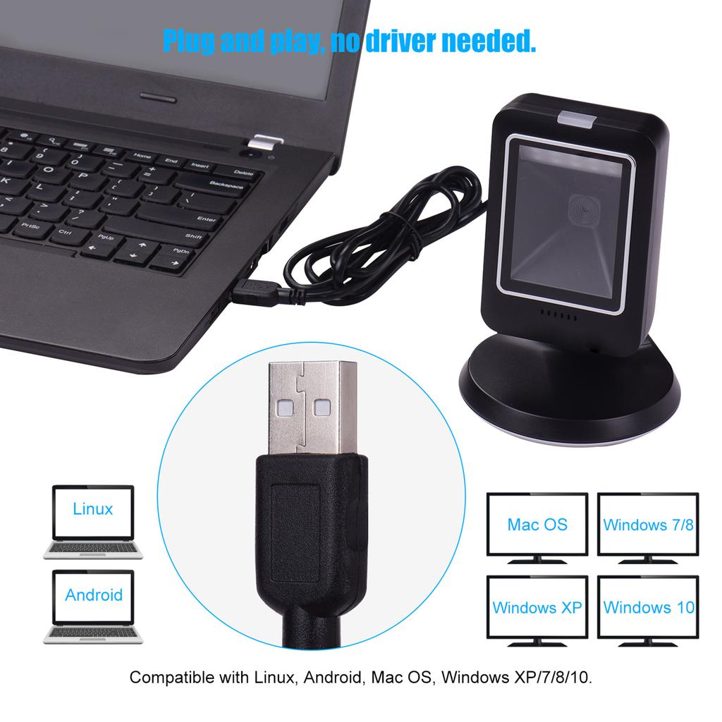 Desktop Barcode Scanner Wide Angle Lens USB Connection 1D 2D QR Scanning Reader for Mobile Payment