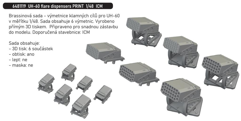 Eduard Flare Dispenser Set Plastic Model Parts EDU6481119 1/48 UH-60 6-Piece (for ICM) (Airplane)