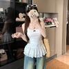 Vacation chick~ white bow sling vest women's summer lace slim fit stacked inside small top