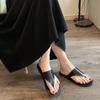 Flip-flops Summer New Round Head Simple Triangular Toe Flat Bottom Slippers Women's Leather Flat Bottom Sandals