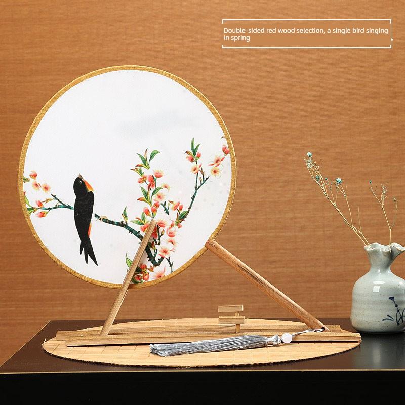 Double-Sided Red Beech round Women Classical Court Circular Fan
