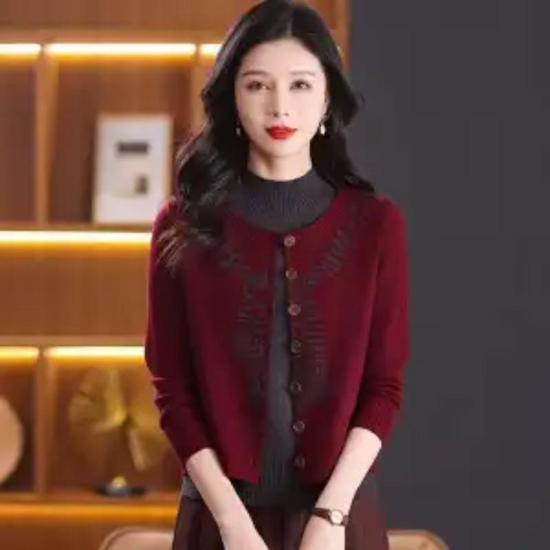 

Осень Зима Мамина Мода Базовый Пуловер Новый Свободный Свитер Топ Ложный Двойка Вязаный Кардиган Модный S красный