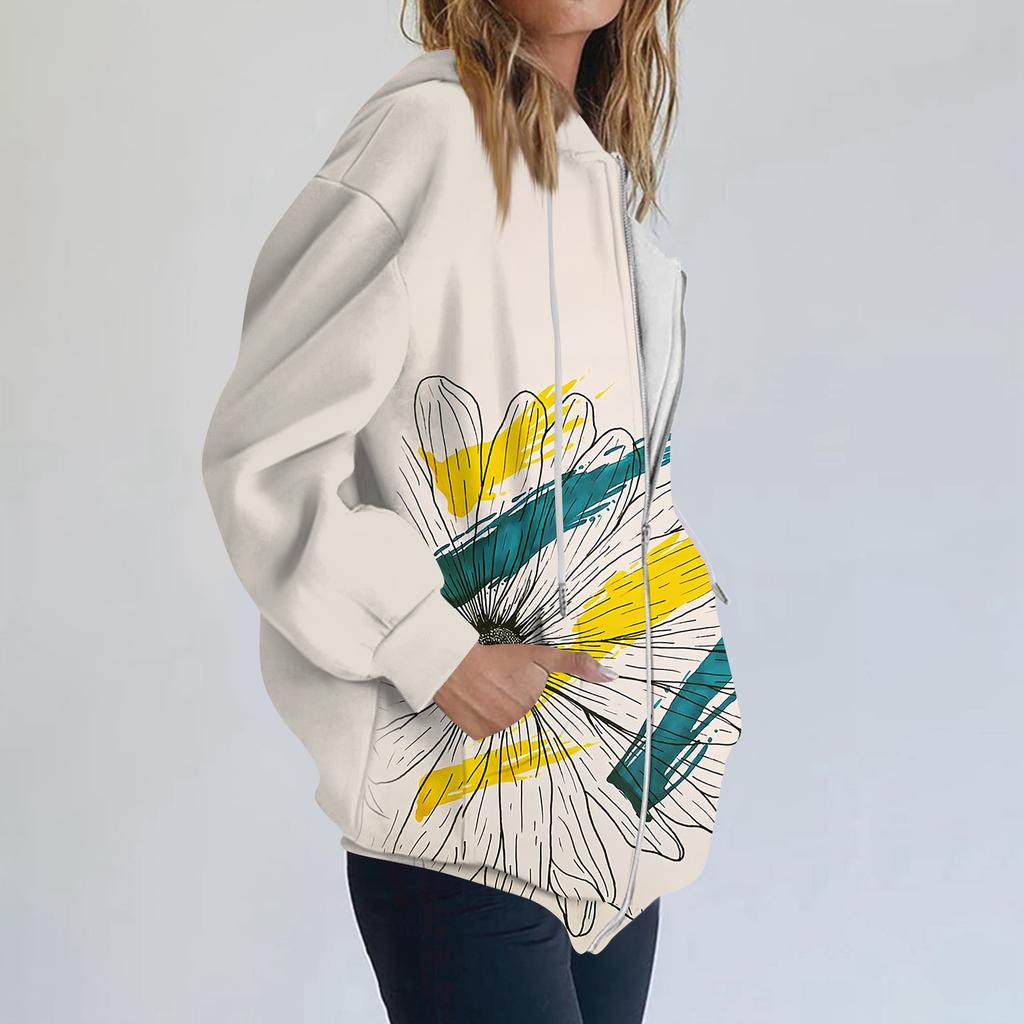 Sudadera con capucha y cremallera de manga larga para mujer