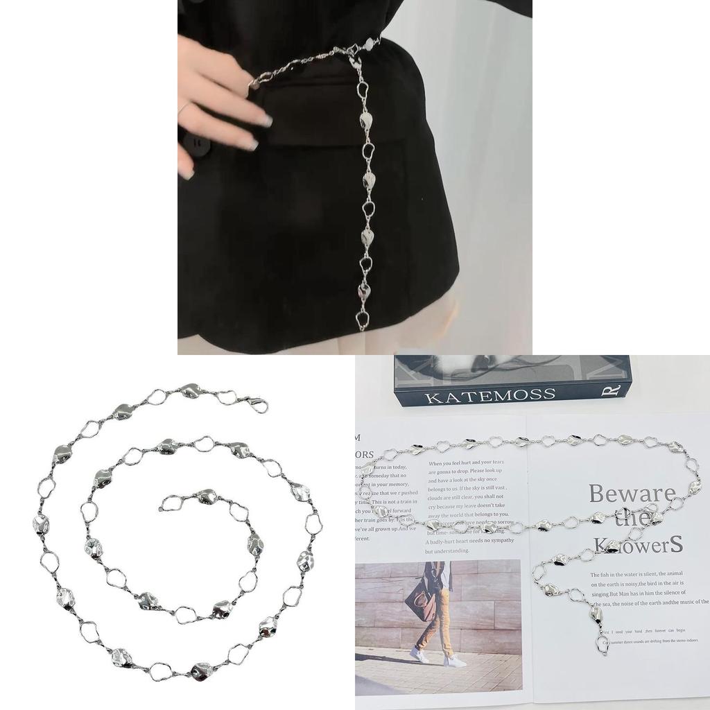 Silbernes Metallkettengürtel für Damen mit glitzernden Pailletten für Freizeit- und formelle Kleidung