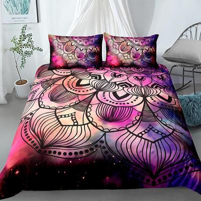 Mandala Povlak na přikrývku Set Král Tie Dye Paisley Potah na prošívanou deku Fialový Boho Hippie Trippy Květinový Exotický Styl Sada povlečení