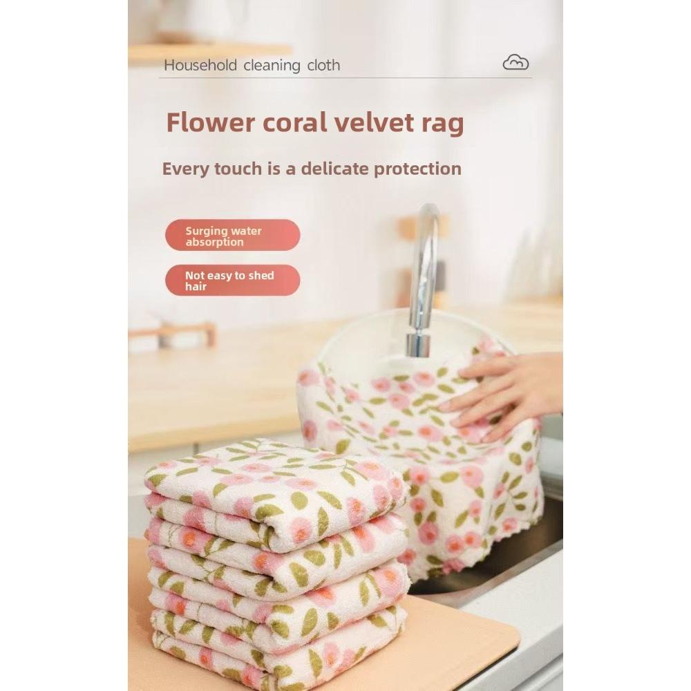 30/1 Pack Purple Pink Floral Kitchen Cloths, Thick Large Oil-proof Water Absorbent Dish Towels Household Cleaning Wipes