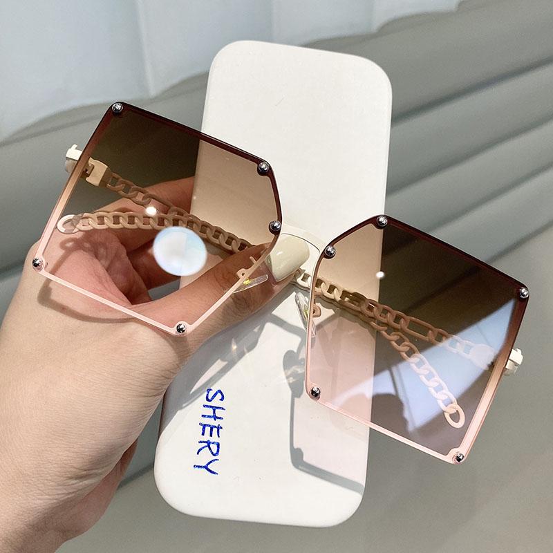 Korean Style Sunglasses Women Fashion Big Frame Chain Leg Sun glasses for Women UV Protection Female Sunglass