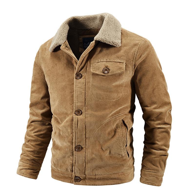 Corduroy Cotton Jacket Men's Casual Men's Loose Large Size Plus Fleece Thick Coat Men's Cotton Jacket