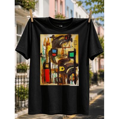 Tricou Modern Abstract Expresionist pentru Bărbați - Croială Largă, Gât Rotund, Cămașă Casual cu Imprimeu Artă Abstractă, Lavabil la Mașină, Potrivit pentru Iubitorii de Artă,