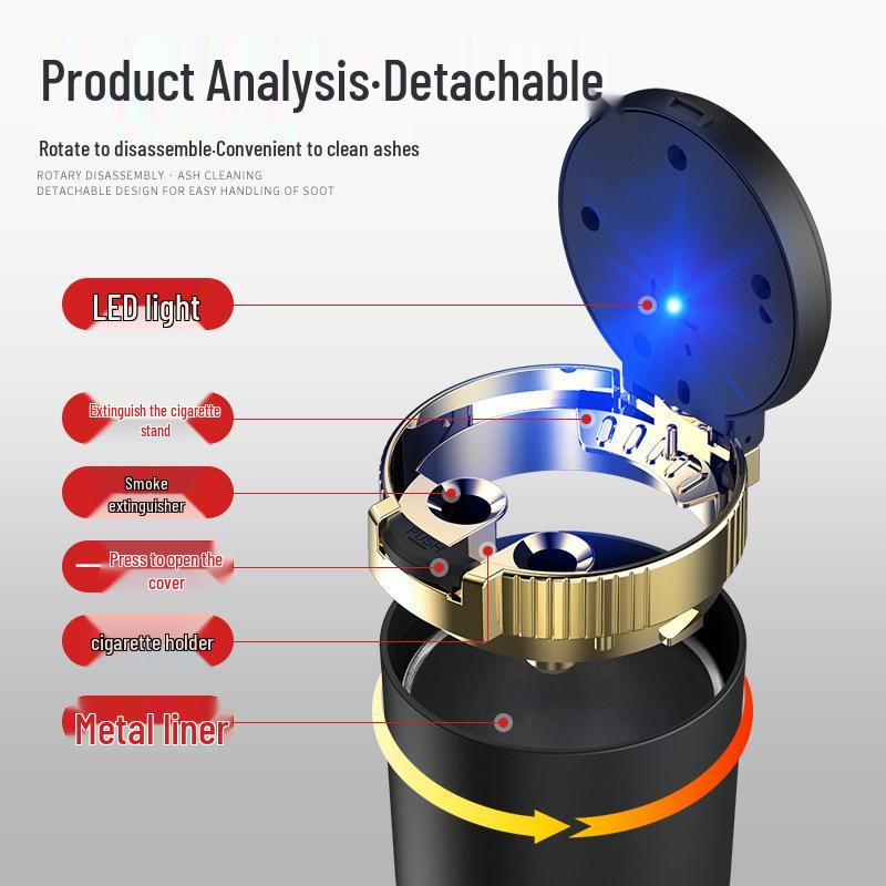 LED Portable Car Ashtray with Lid - Multifunctional & Personalized Design