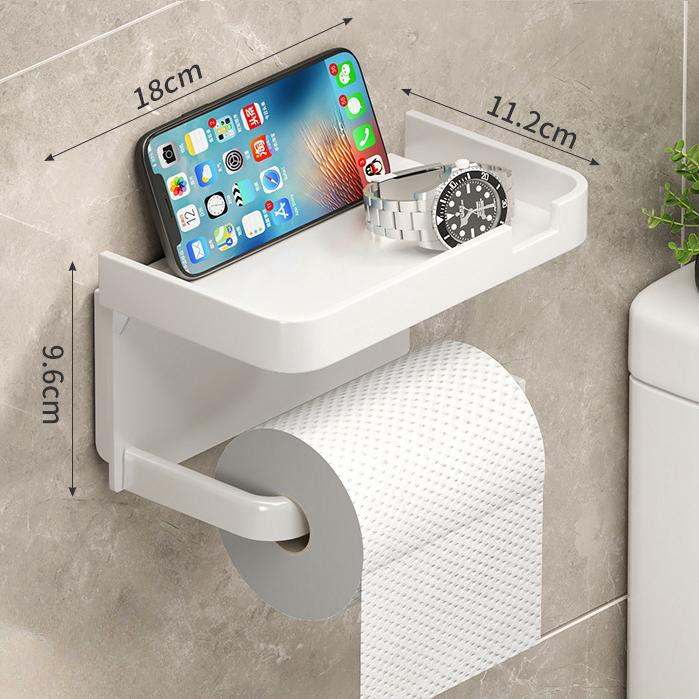 No-drill Adhesive Wall Mounted Toilet Paper Holder with Storage Shelf