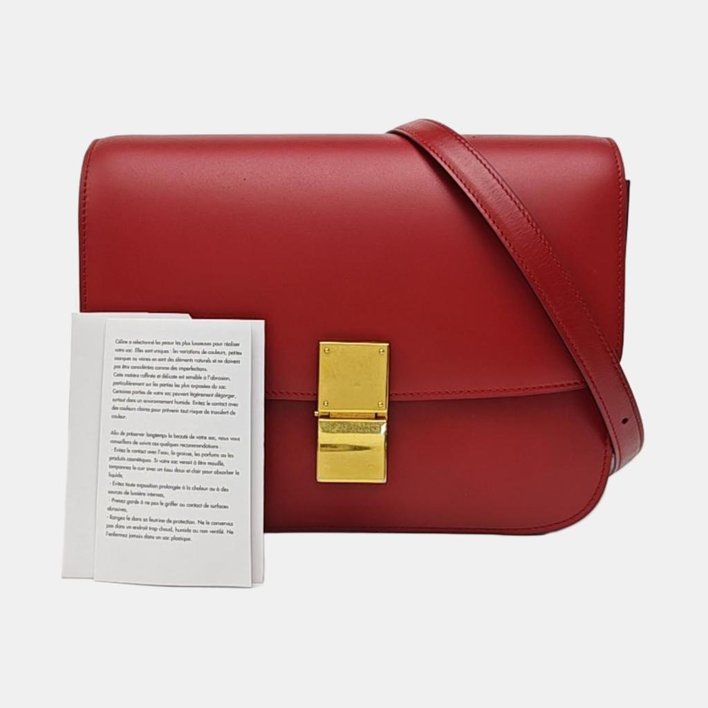 [Pre-Owned] Classic Box Solid Color Commuter Gold Buckle Polished Cowhide Handbag Tofu Bag Square Bag Shoulder Bag Crossbody Bag - Very Good #1IGPV77
