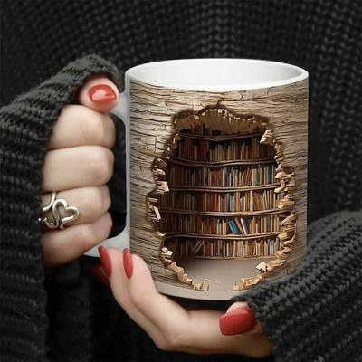 1 tasse à café 3D en forme de bibliothèque, tasses à café en céramique, tasses à eau pour étagère à livres, verres d'été et d'hiver