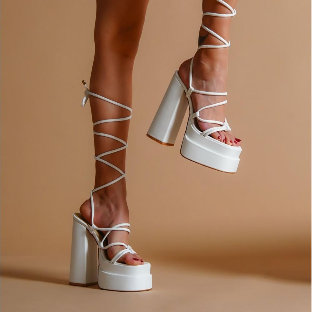 

Женские белые кожаные дизайнерские туфли на платформе с тесьмой Туфли на каблуке