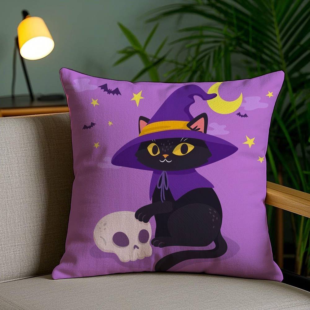 Halloween Cute Purple Cat Pillow Case Plush Fabric Soft Double Sided Print Sofa Cushion Cover Throw Pillow Covers