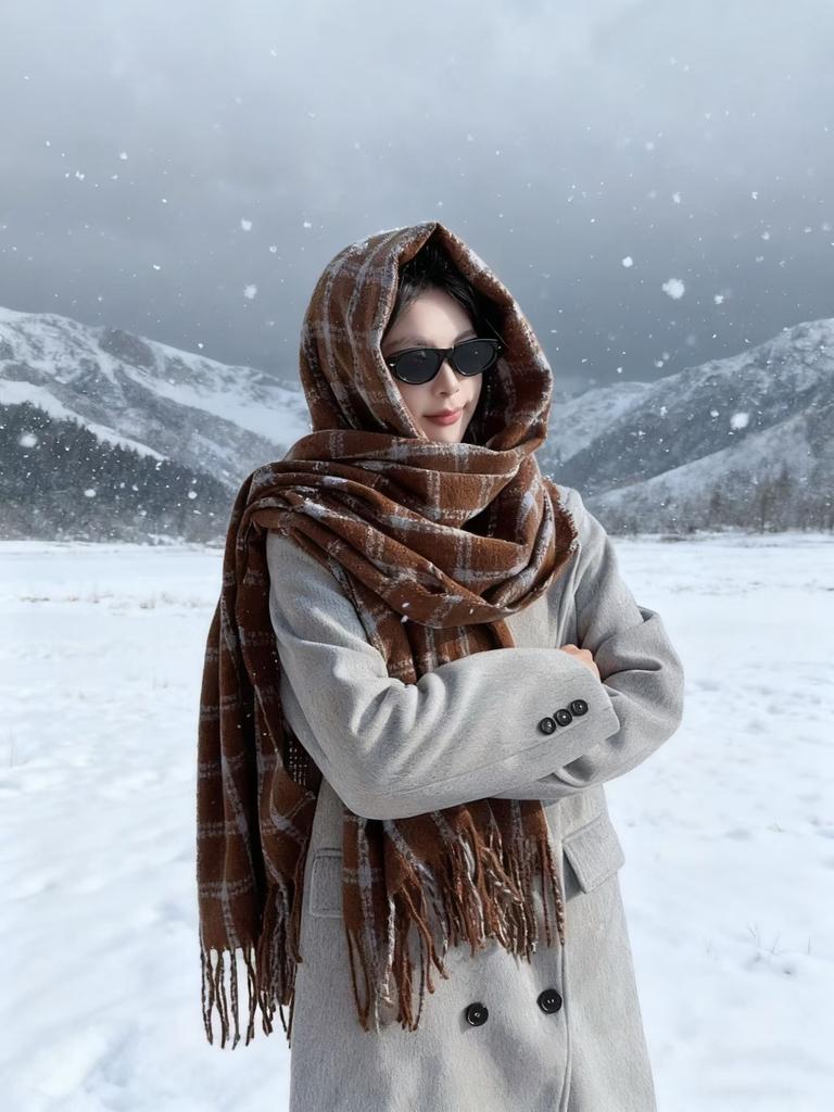 Korean retro plaid scarf women's plaid imitation cashmere warm fringed shawl autumn and winter college style versatile scarf