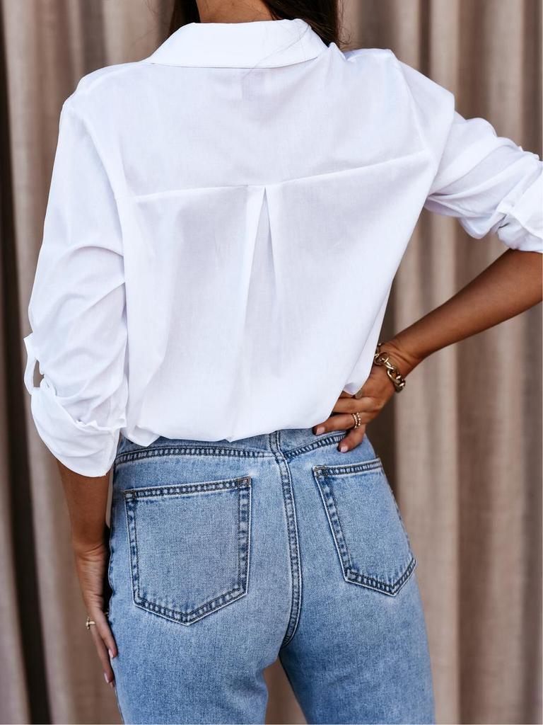 Autumn Casual Long Sleeve V-Neck Buttoned Women's Shirt Blouse