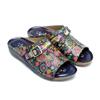 Johnature Chaussures d'été pour femmes, pantoufles d'extérieur en cuir véritable, sandales plates confortables rétro peintes à la main, nouvelle collection 2023