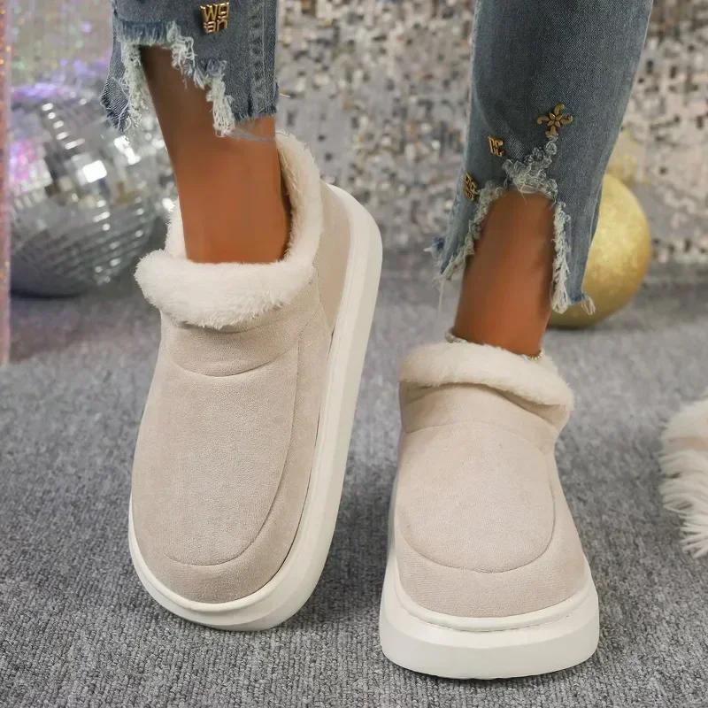 Fashion 2024 Hot Sale Women's Shoes Slip-on Women's Boots Fashion Round Toe Daily Boots Women New Plus Size Short Plush Snow Boots