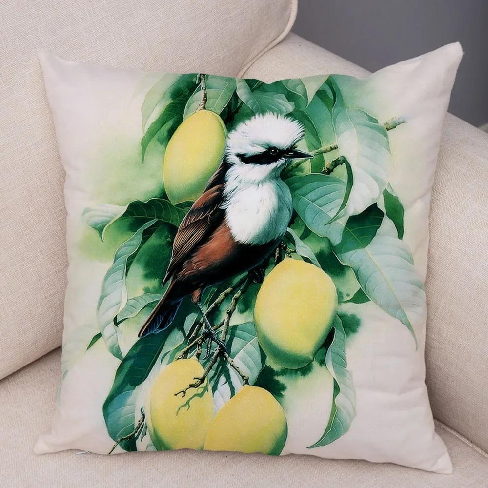 Birds And Flowers Double-sided Printed Pillow Cover Short Plush Suitable Living Rooms Bedrooms Sofas Throw Cushion Cover