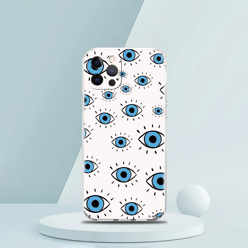 For iPhone 15 16 14 13 12 Mini 11 Pro Max XS X XR SE 7 8 Plus Silicone Clear Cover Blue Eye Art Luxury Phone Case