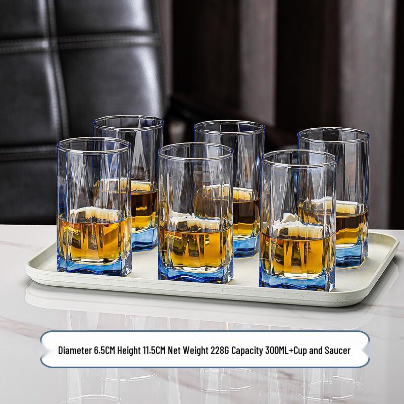 

Flevintz Gem Blue Octagonal Tempered Glass Cup Set