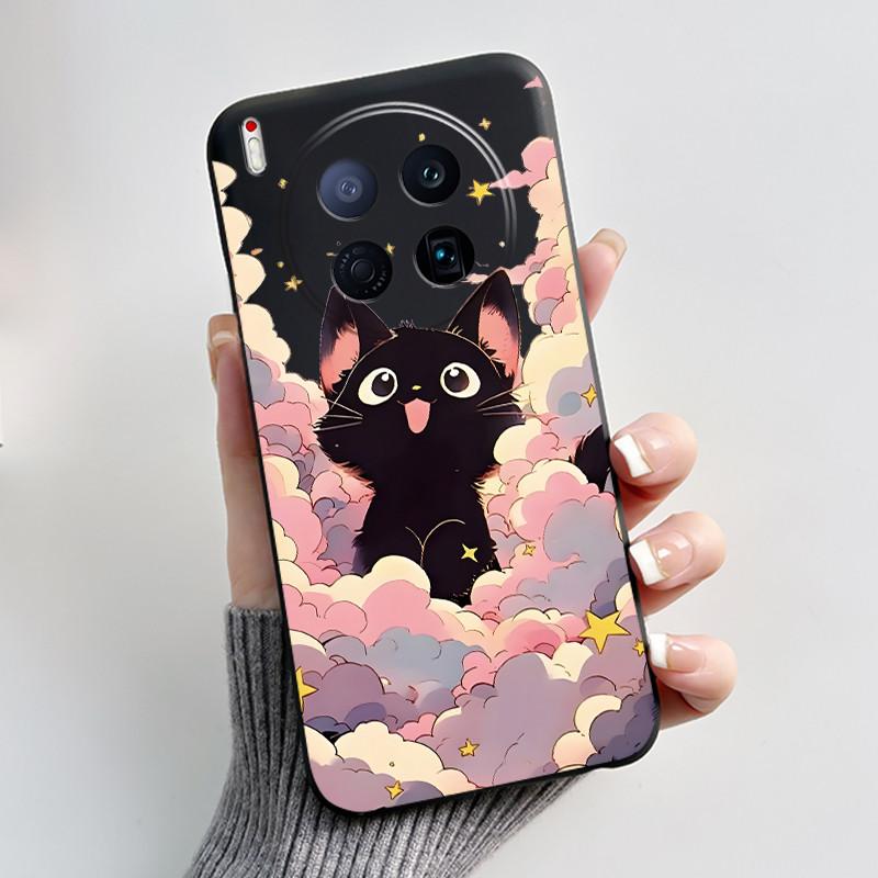 Phone Case For Tecno Camon 40 Premier 5G Bumper Soft Silicone Unique Design Black Case Ins Style Floral Painted Shockproof Cover